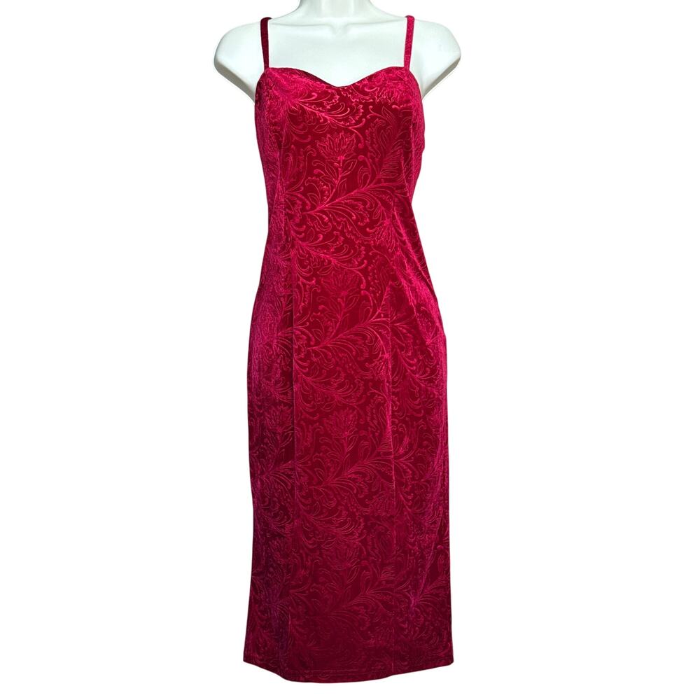 Unique Vintage Dark Red Burgundy Floral Burnout Velvet Sleeveless Dress M NWOT